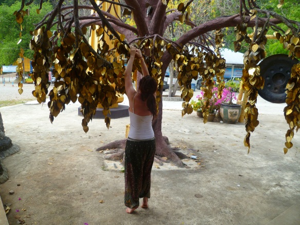 Hanging our lucky gold leaves